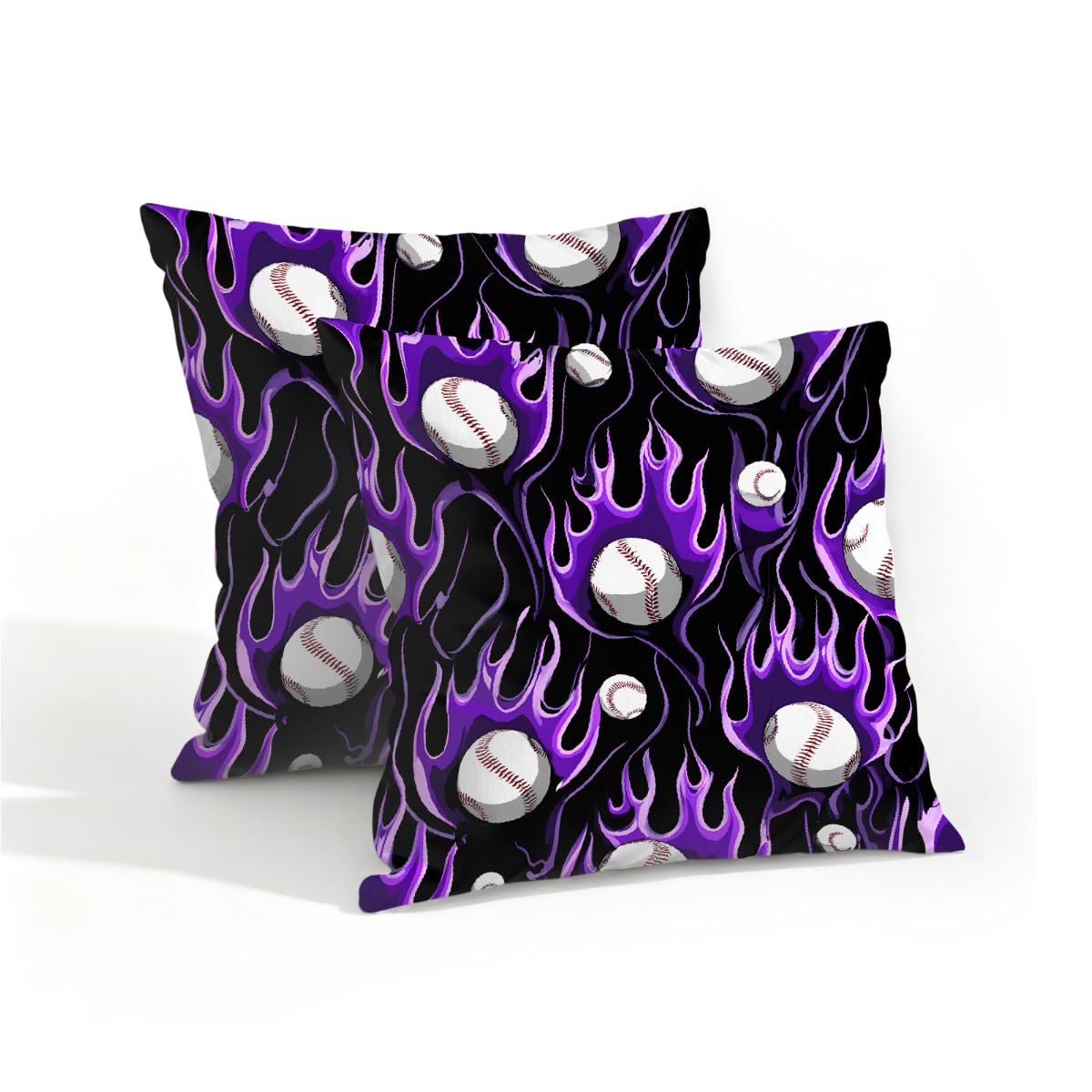 Outdoor Pillow Covers Waterproof Pillowcases 16x16in Set of 2 Purple Flaming Baseball Sports Decorative Throw Cushion Case for Couch Sofa Garden Patio Furniture
