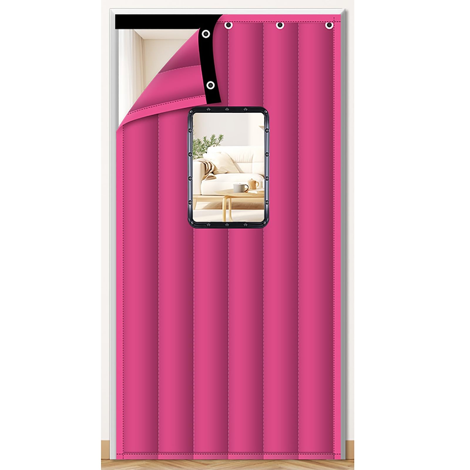 VFDVSWZSA door curtain, With Transparent Window, Noise Isolation, Wear-resistant and Durable, Can Be Used Indoors and Outdoors(Pink,150 * 200cm/59.1 * 78.7in)