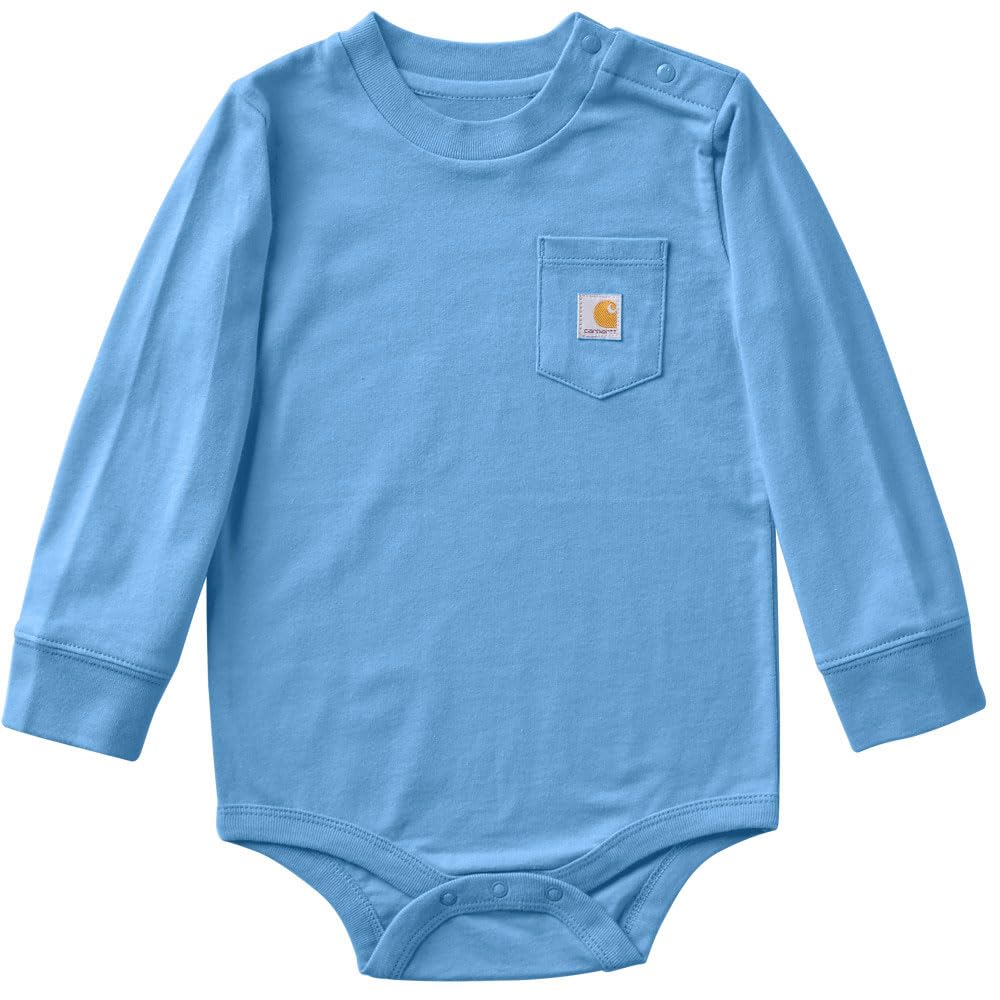 Carhartt Long-Sleeve Pocket Bodysuit | 100% Cotton | Made From Breathable, 100% Cotton Jersey | Easy Changes 24 Months New Silver Lake Blue