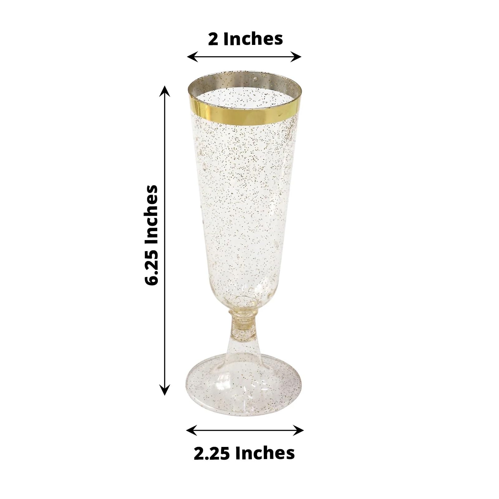Balsa Circle 12 Clear 6 oz Disposable Flutes Glittered Plastic Champagne Glasses Gold Trim Wedding Party Events Decorations Supplies