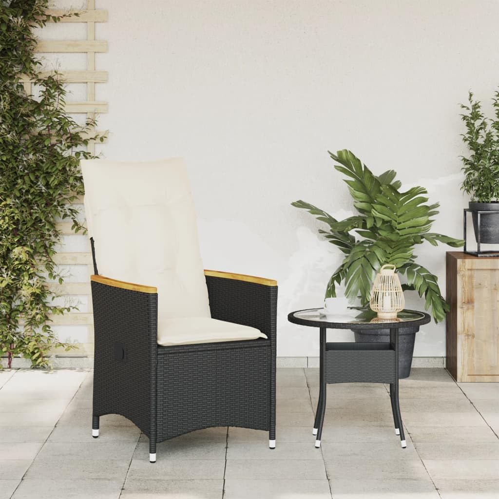 Poltrona reclinabile da giardino con cuscini in rattan sintetico nero sedie da esterno resistente alle intemperie, poltrone per terrazze, mobili da giardino, poltrone da giardino