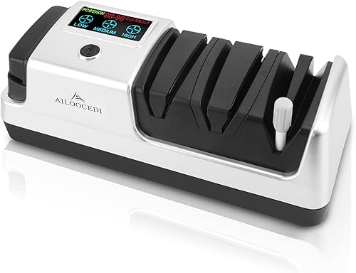 Afilador de cuchillos eléctrico con pantalla LCD, afilador de cuchillos ajustable de velocidad de 3 etapas para todos los cuchillos de cocina,