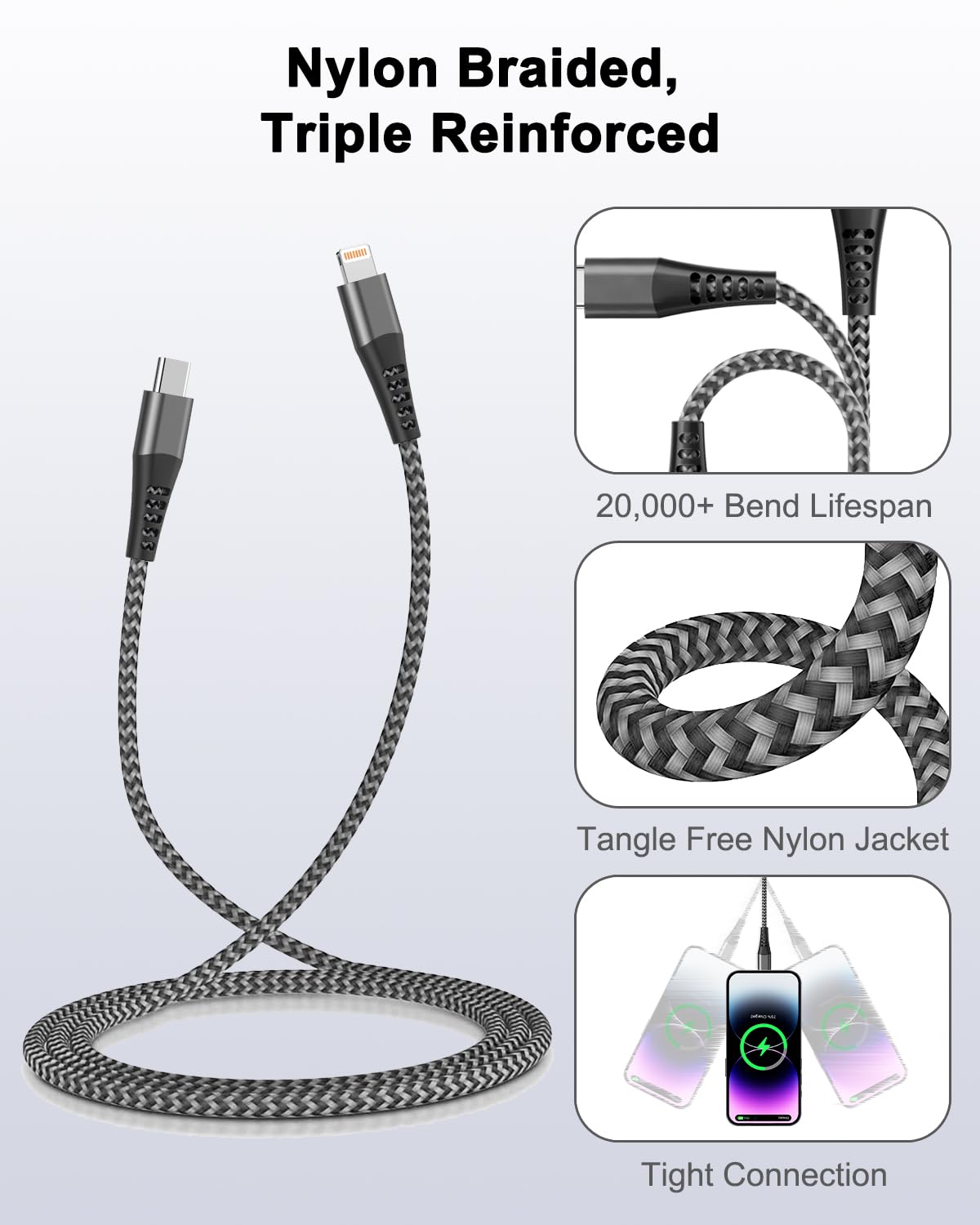 Cavo USB C Lightning 2M[Certificato MFi], Cavo iPhone USB C Cavetto iPhone Cavo Lightning USB C Cavo Caricatore per iPhone 14 Pro Max 13 12 11 X 8