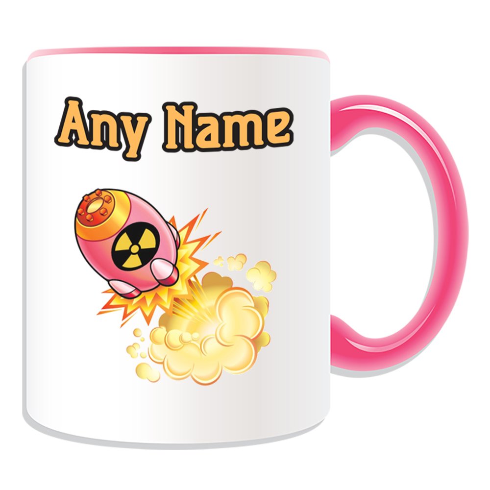 Unigift Pink Personalised Gift - Missile Mug (Military Design Theme, Colour Options) - Any Name / Message On Your Unique - Army Armed Forces Soldier World War Weapon Battle Bomb Mushroom Clouds Atmospheric Atomic Atom Nuclear Explosion