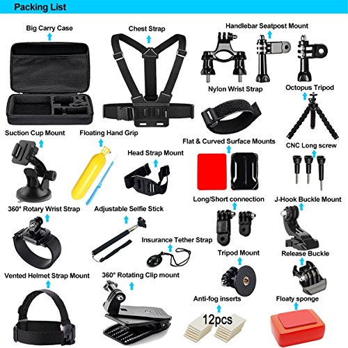 Image of Action Pro Accessories Kit Compatible with GoPro-13 /12 /11 /10 /9 /8 /7 /6 /5 /4 /3+ /3 Session Accessory Bundle Set for Action Camera SJ4000 /SJ5000 /SJ6 /Xiaomi /Yi Action Camera