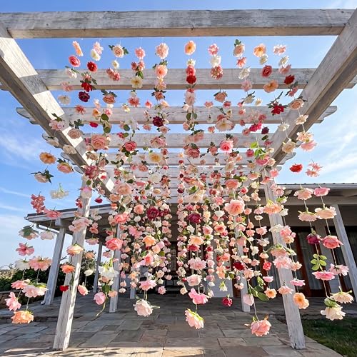 Image of Suncalla 12 Pcs 70.8 ft Wildflower Garland Pre Strung Artificial Hanging Flower Vine Backdrop Decor from Ceiling Floating Silk Floral Garland for Garden Wedding Bridal Shower(Blossom,Multicolor)