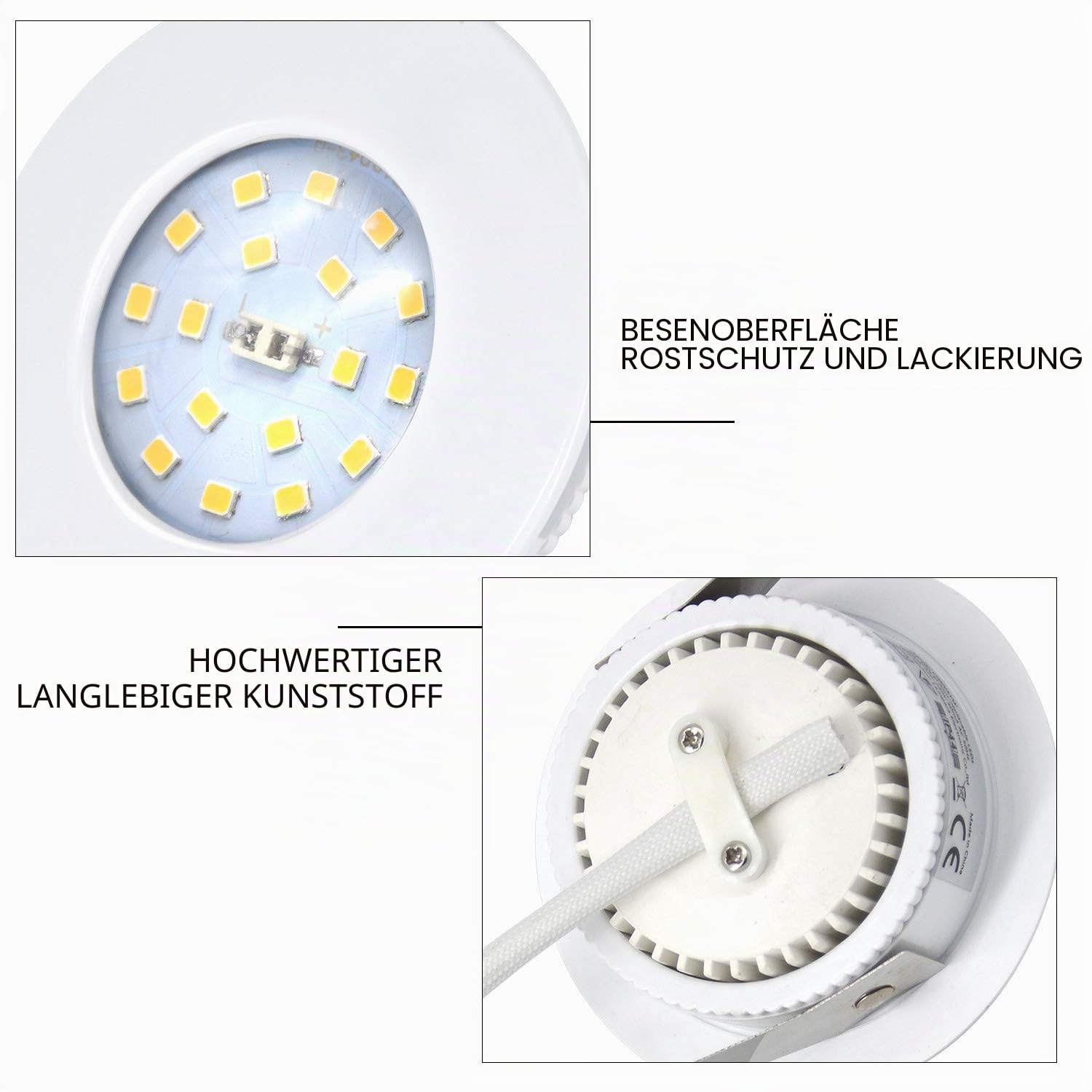 HiBay Einbaustrahler LED 5W Flach LED Spot 230V Badezimmer IP44 Deckenspots 3000K Warmweiß Einbauleuchten Weiß Rund 500lm 6er Set