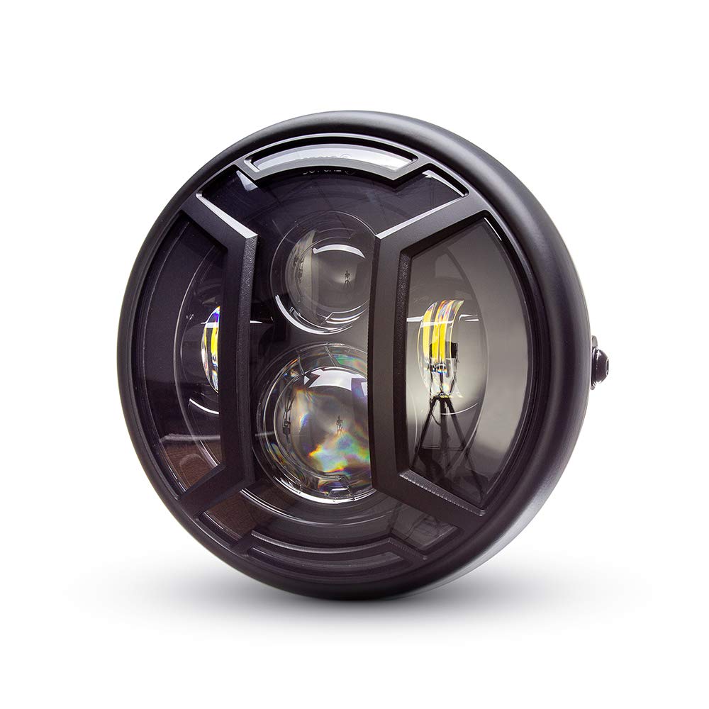 7.7” LED Motorcycle Headlight with Armor Cover, Multi Projector Matte Black Headlamp, A Perfect Upgrade for Your Chopper, Streetfighter, Cafe Racer, 12V