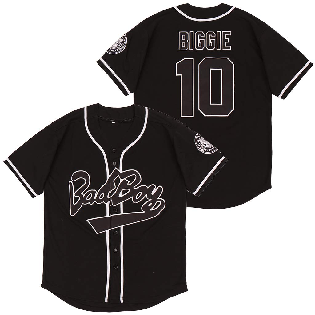 KYNKOW PARTYJERSEYMen's #10 Biggie Smalls Bad Boy 90S Hip Hop Short Sleeves Black White Notorious Baseball Jersey