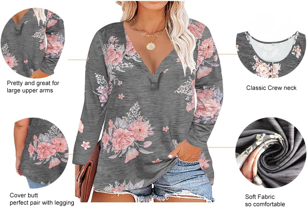 RITERA Womens Plus Size Top Long Sleeve Henley Shirt Fall Casual Pullover XL-5XL - Image 4