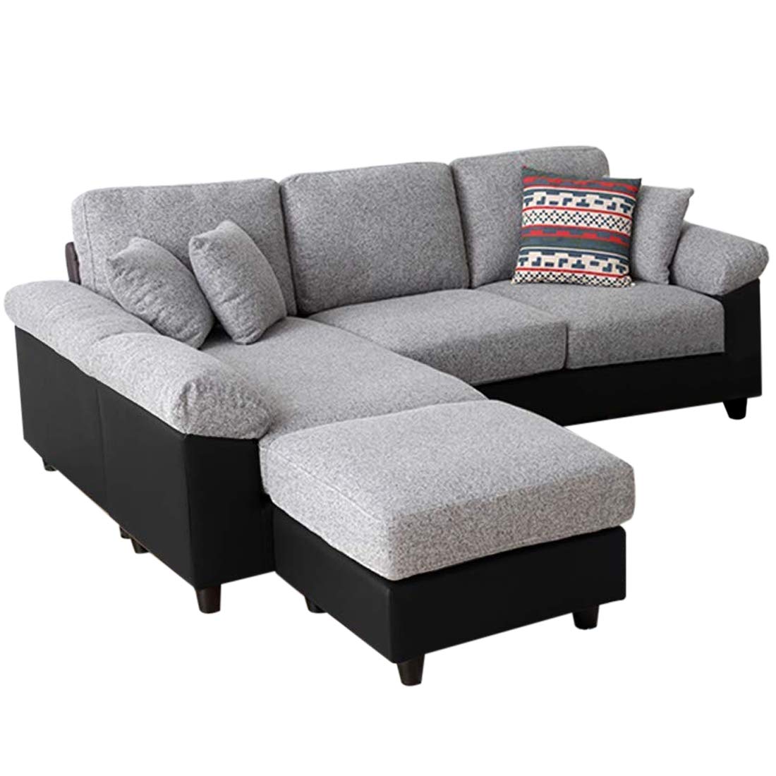CasaStyle - Steve Five Seater Interchangable L Shape Sofa (Light Grey-Black)