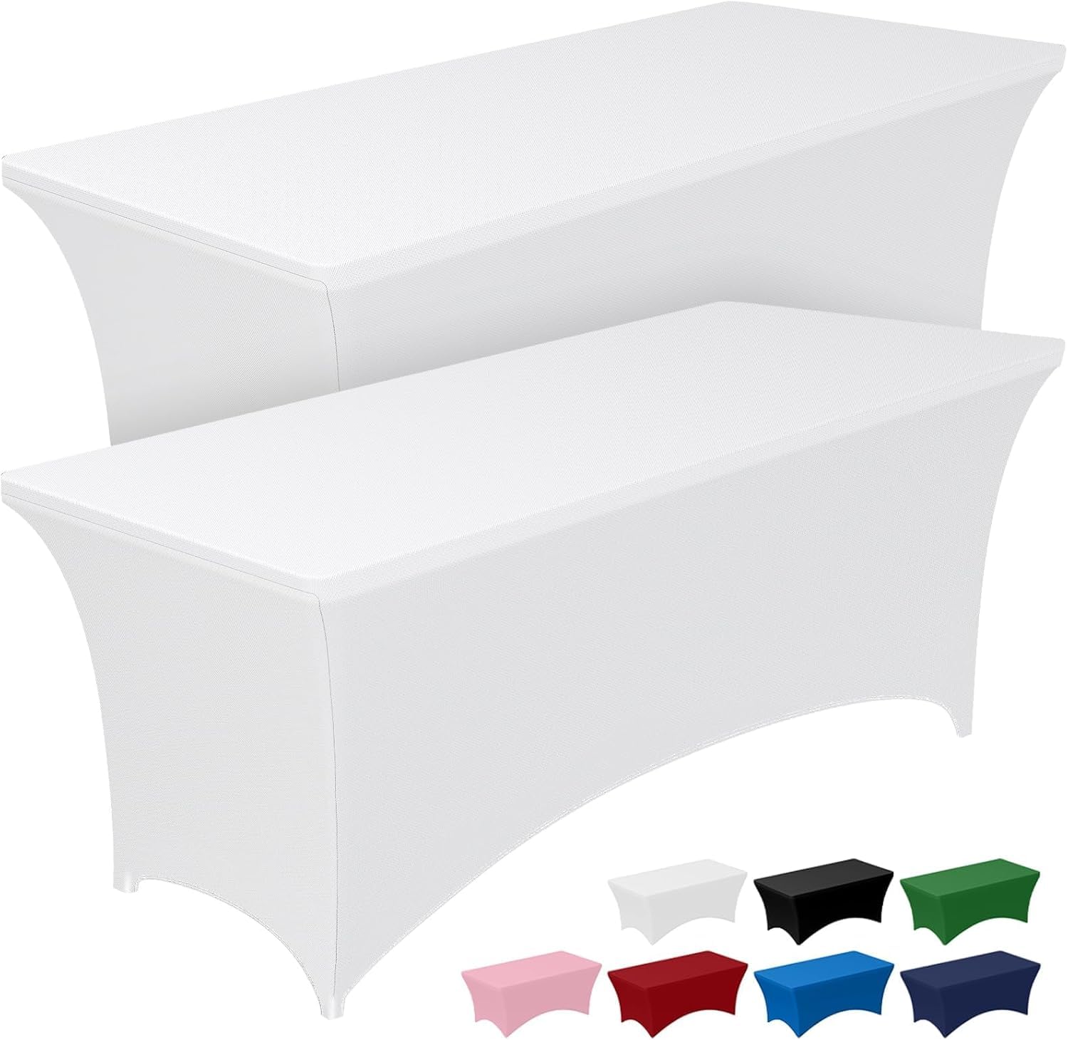 Pureegg Spandex Table Cloth 6ft - 2 Pack, Fitted and Tight Tablecloth for Rectangle Table, Wrinkle-Free and Stretch Table Cover for Party, Wedding, Banquet and Birthday, [183Lx76Wx76H] cm, White