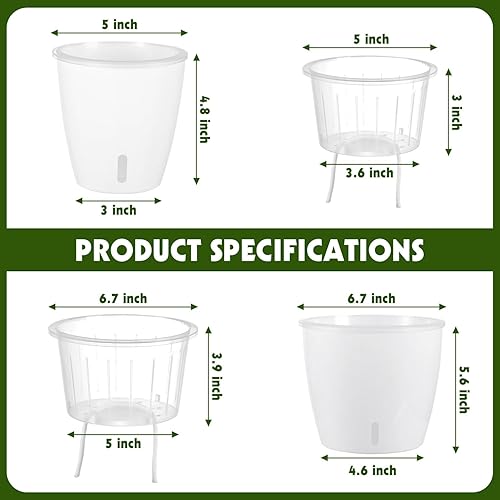 Miniatura 3 de Macetas de autorriego para plantas de interior, paquete de 6 macetas de riego automático de 5 pulgadas con orificios de drenaje, macetas pequeñas de