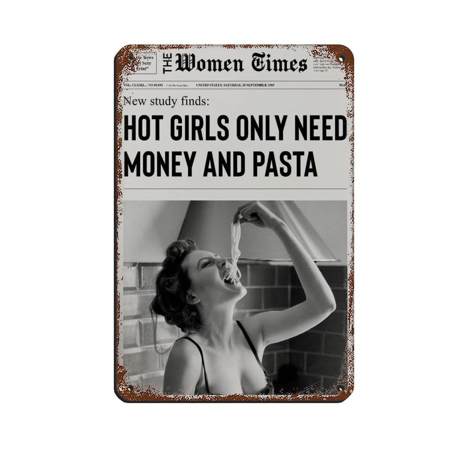 Pasta Art Print, Newspaper, Girl Dorm Room Art Tin Sign Vintage Metal Pub Club Cafe Bar Home Wall Art Decoration Poster Retro 8x12inch(20x30cm)
