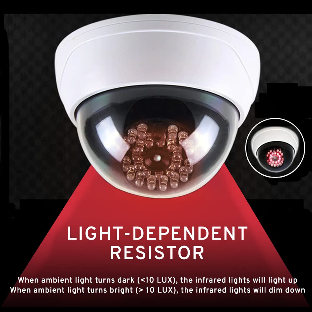 MaximalPower Telecamera finta di sicurezza CCTV a cupola con luce LED rossa per casa, negozio, affari, ecc. (confezione da 4)