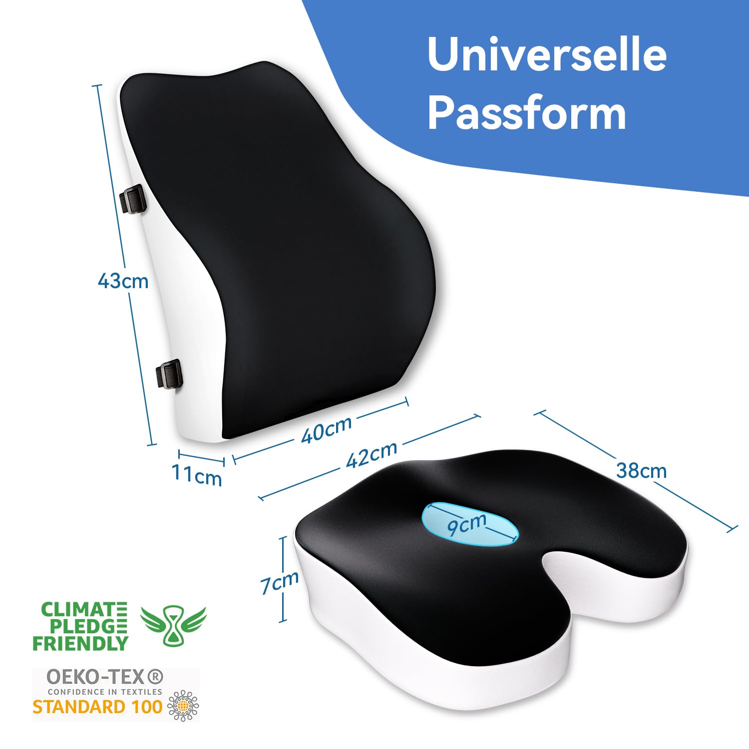 Travel Ease Memory-Schaum Sitzkissen & Lendenstützkissen-Set, Ergonomischer Komfort für Bürostuhl, Autositz, Zuhause & Reisen, Sitzpolster für Rücken und Gesäß, Schwarz