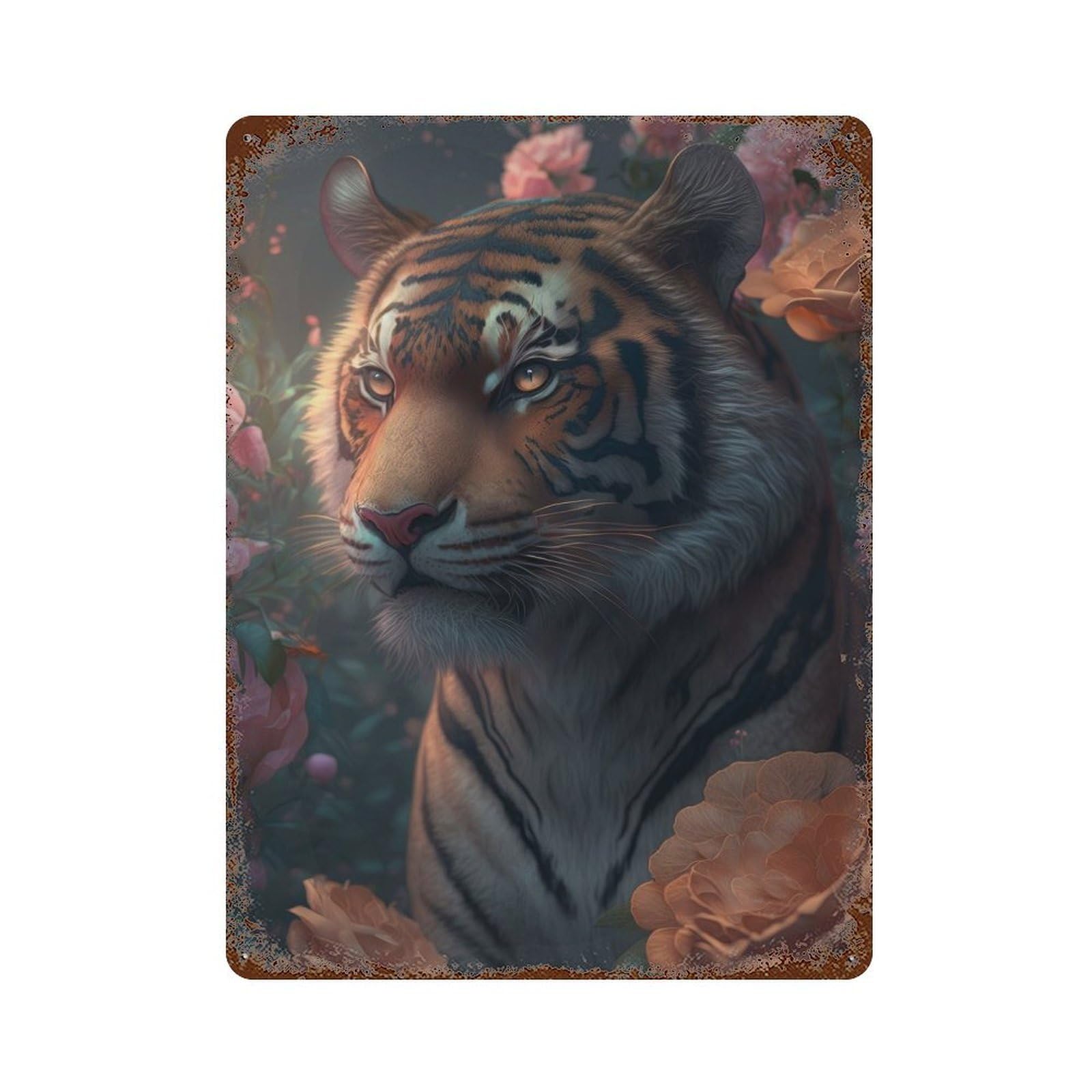 Fantasy Floral Tiger 15.7"x11.8" Retro Metal Sign, Industrial Home Decor for Basement, Hobby Room And Garage Decor