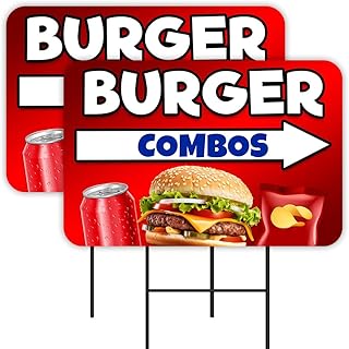 Burger Combos 2 Pack Double-Sided Yard Signs 16" x 24" with Metal Stakes (Made in Texas)