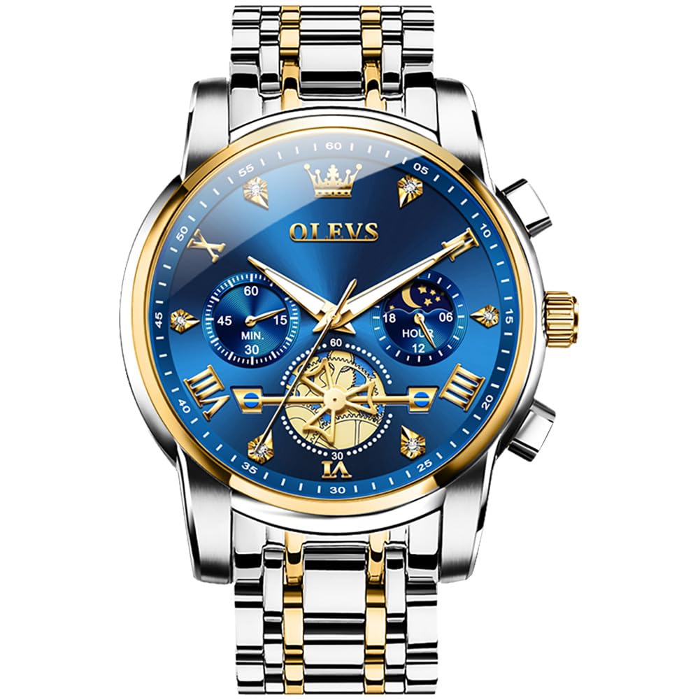 OLEVS Uhren Herren Chronograph Wasserdicht Analog Quarz Uhr Herren Mode Lässig Business Leuchtend Edelstahl Großgesicht Herrenuhr