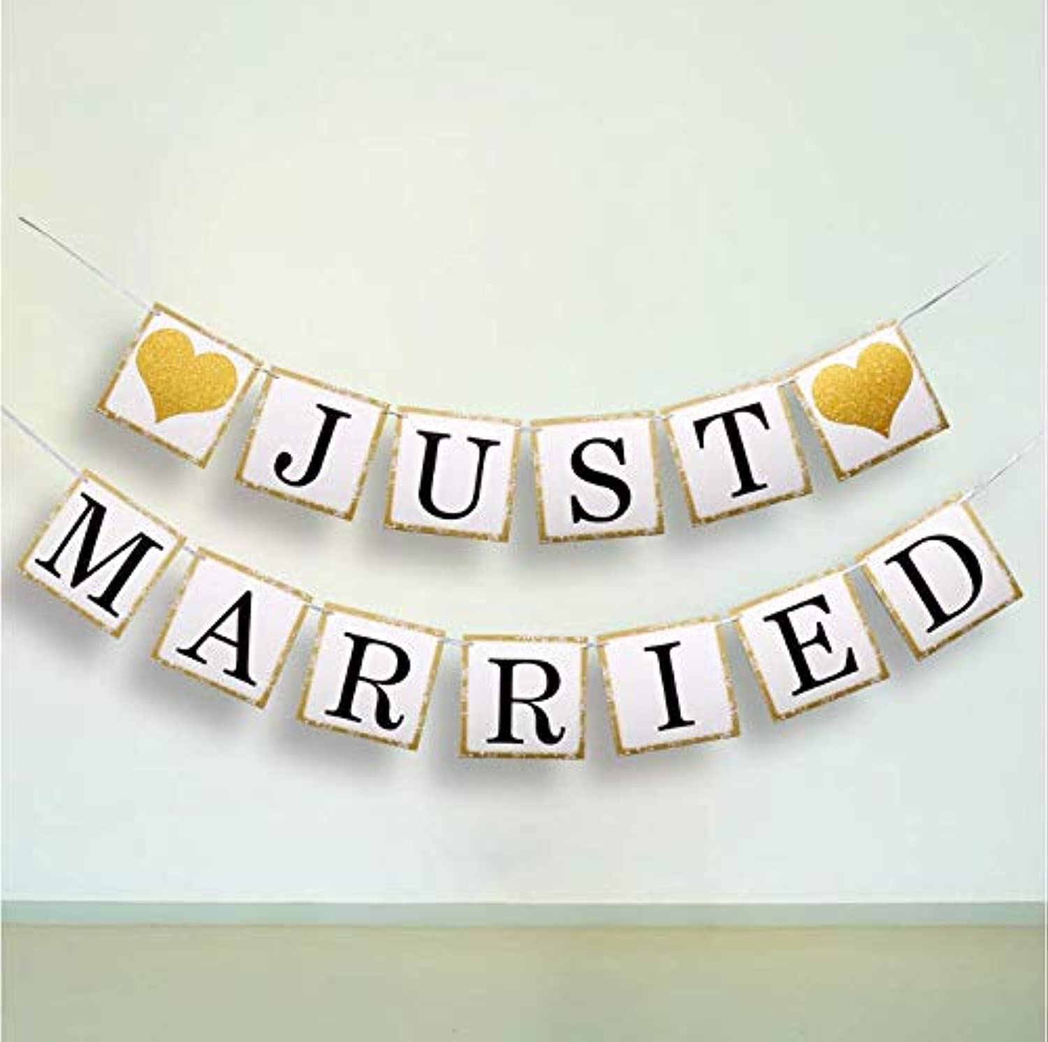 Pengpen 1 Sets just married wedding banners bunting garland photo props signs with heart for bridal shower wedding party decoration