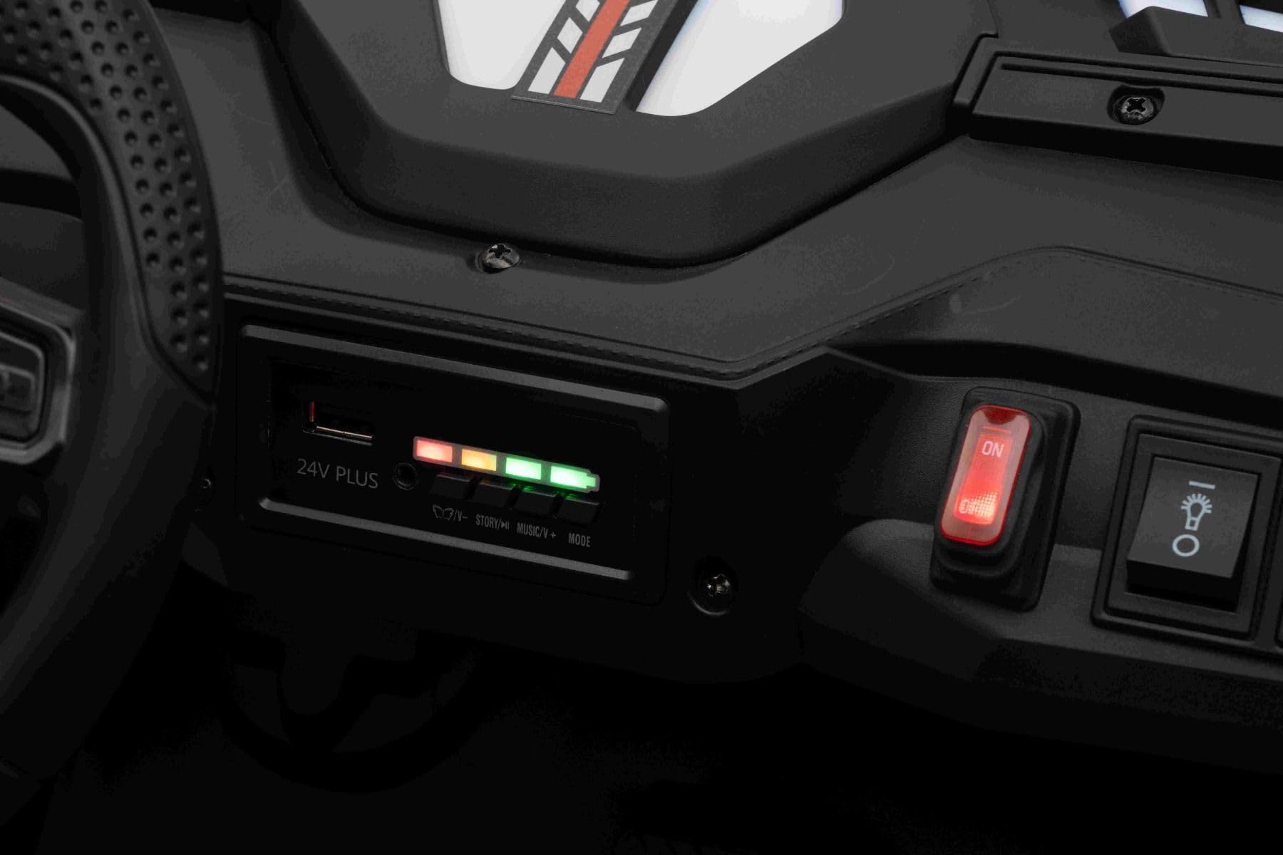T-REX Ride 4x4 elektryczny samochód dla dzieci, 24 V, 24 V, biały, odtwarzacz MP3 z wejściem USB/AUX, 4 x 4, akumulator litowy, zawieszenie, pilot zdalnego sterowania, oświetlenie LED