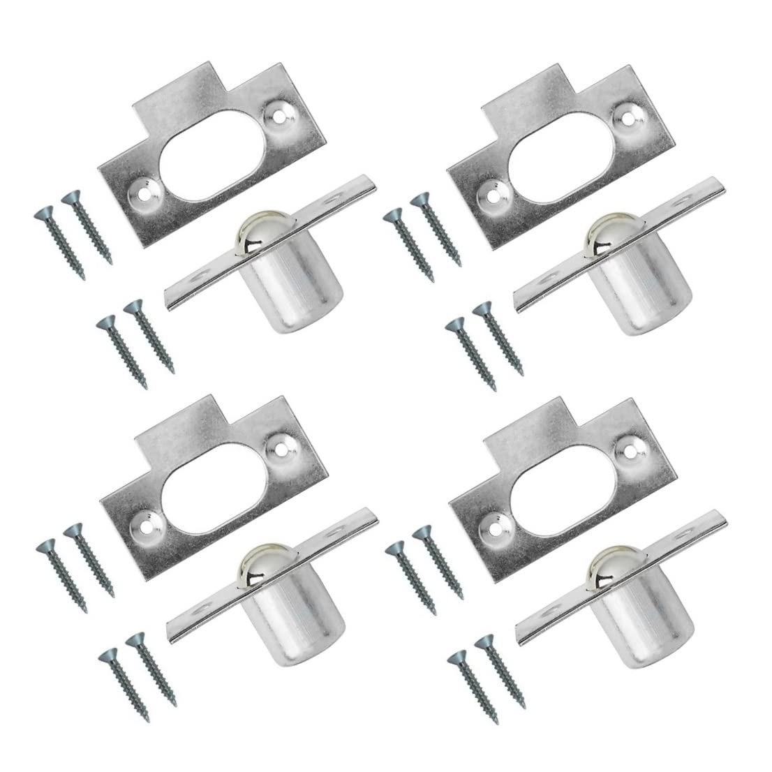 Terf Terf® 19Mm Polished Nickel Bales Tubular Ball Cupboard Cabinet Door Roller Catch Latch - Internal Closer Ideal For Cupboards, Cabinets, Wardrobes With Fixing - Pack Of 4