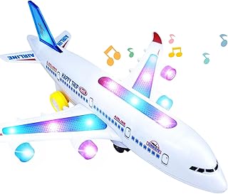 Hymaz Airplane Toys for 3 4 5 6 8 Year Old Boy Girls - Electric Aeroplane Toy Plane with Flashing Led Lights & Sounds, Bump and Go Toy Helicopter Perfect Toddler First Birthday Gift