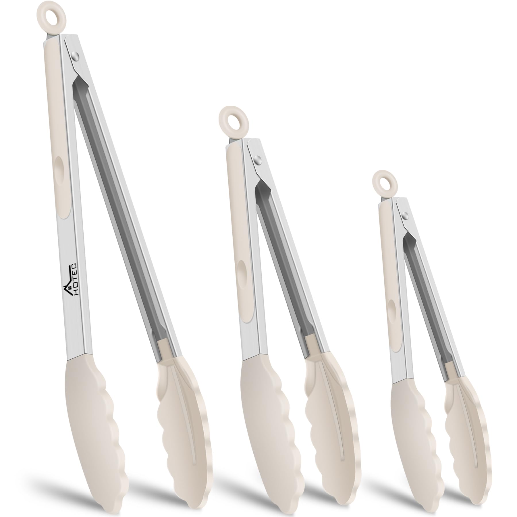 HOTEC Stainless Steel Kitchen Tongs with Silicone Tips, Set of 3-7",9" &amp;12"