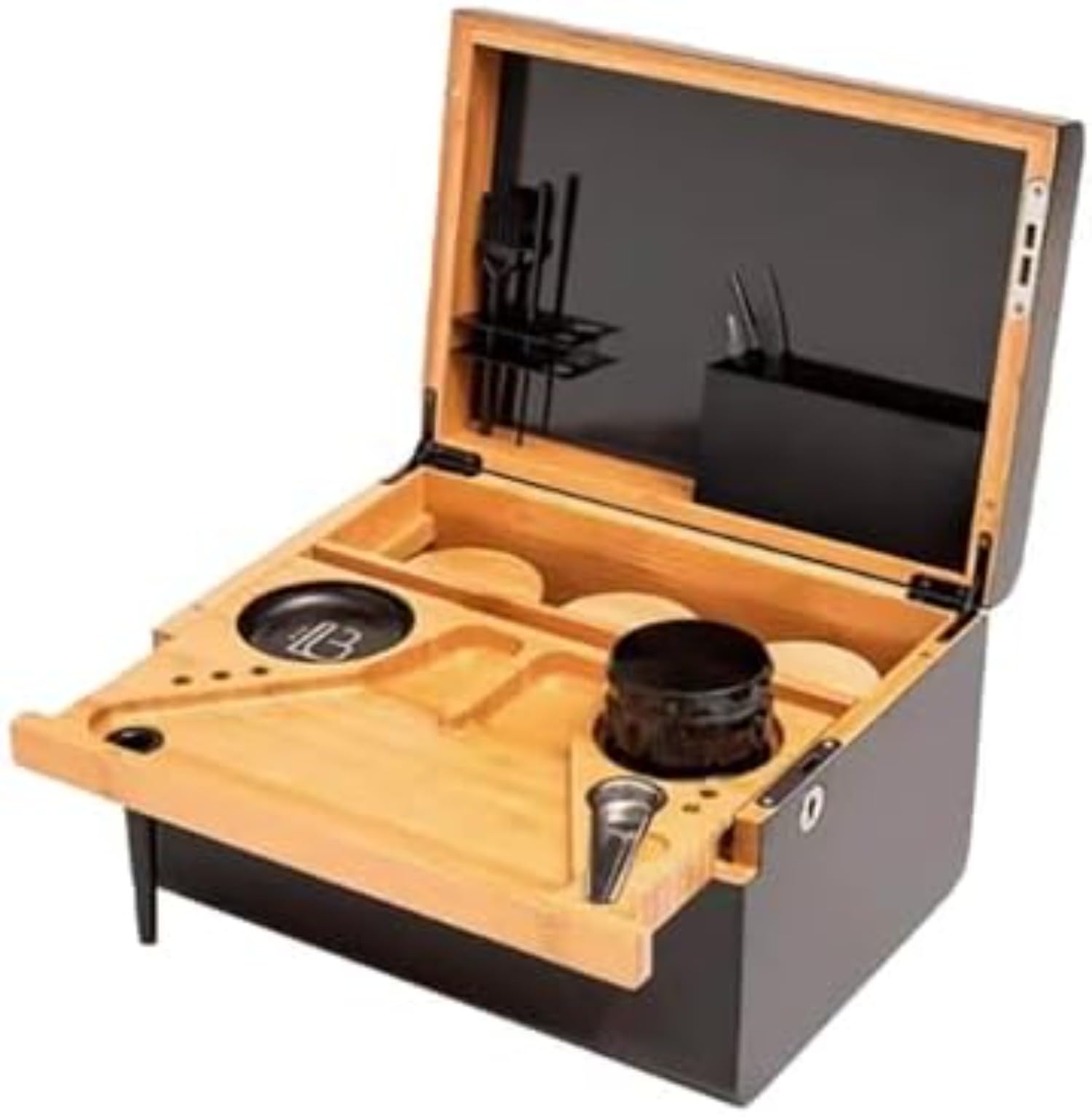 Boîte de rangement en bambou avec plateau amovible et fermeture sécurisée pour la maison