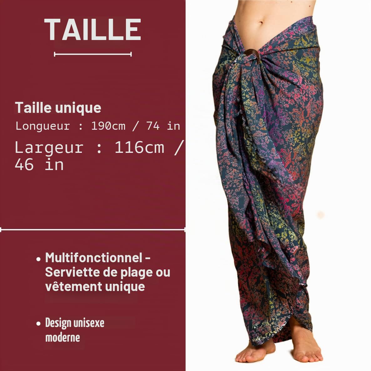 PANASIAM Paréo Tons Bleus - Paréo Opaque en Viscose - Jupe Portefeuille | Pour femme & homme, comme paréo de plage, robe de plage légère, cache-maillot léger, pièce artisanale unique
