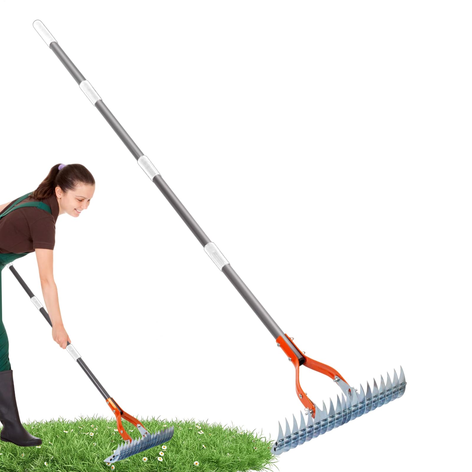 Herramienta de jardín de rastrillo de manos, Rake de paja de metal | Cultivador ergonómico de timón, herramientas de jardinería desmontables p