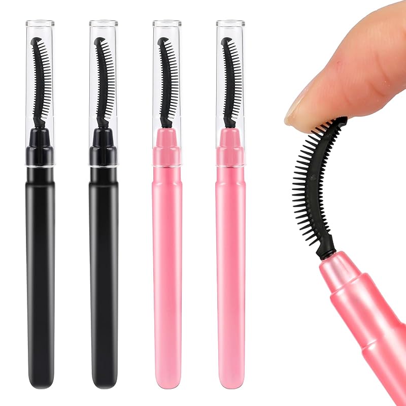 Kit com 4 Escovas Separadoras de Cílios Sliverdew em Silicone com Tampa, Preto e Rosa