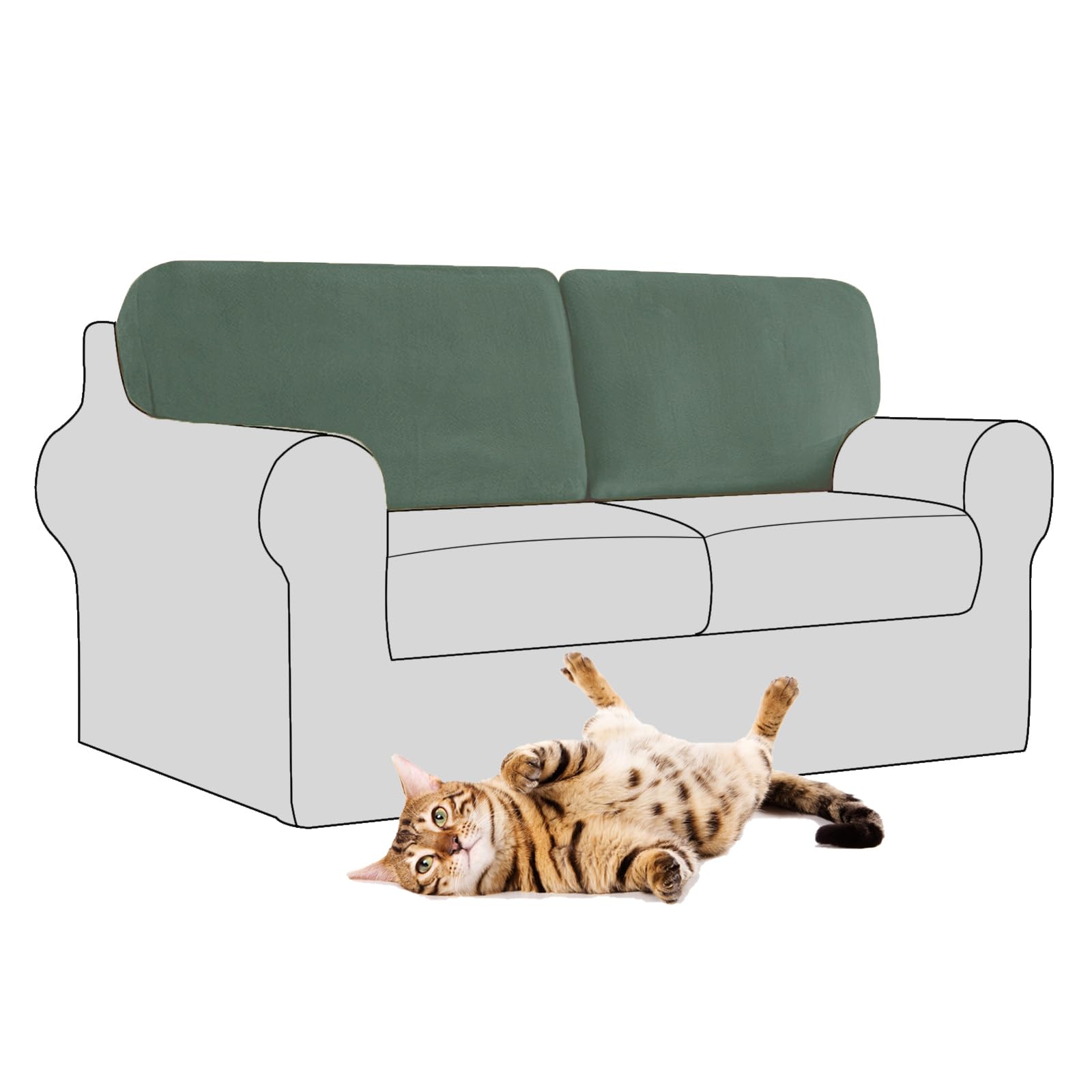 SYLC Stretch Velvet Sofa Backrest Cover, Back Cushion Covers Non-Slip Sofa Cushion Slipcovers for Couch Chesterfield Caravan RV Dinette (Green,2 pcs Rectangle M)