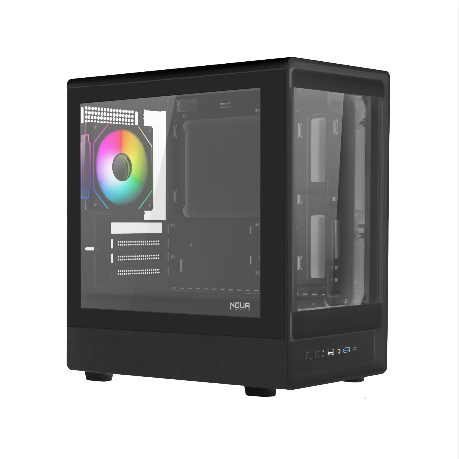 Noua Nexus PK100, Case Gaming MicroATX Compatto, Ventola PWM ARGB, Vetro Temperato a Doppia Finestra, Micro Tower con USB 3.0, Nero