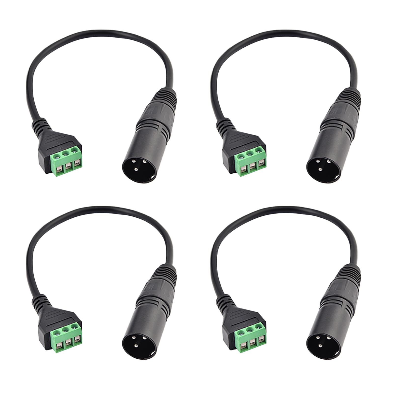 Teansic 4PCS XLR Male Connector to 3 Pin Screw Terminal Cable,XLR 3-Core Screw Adapter with 30CM Cable for Microphone、Speakers、Live Performance &