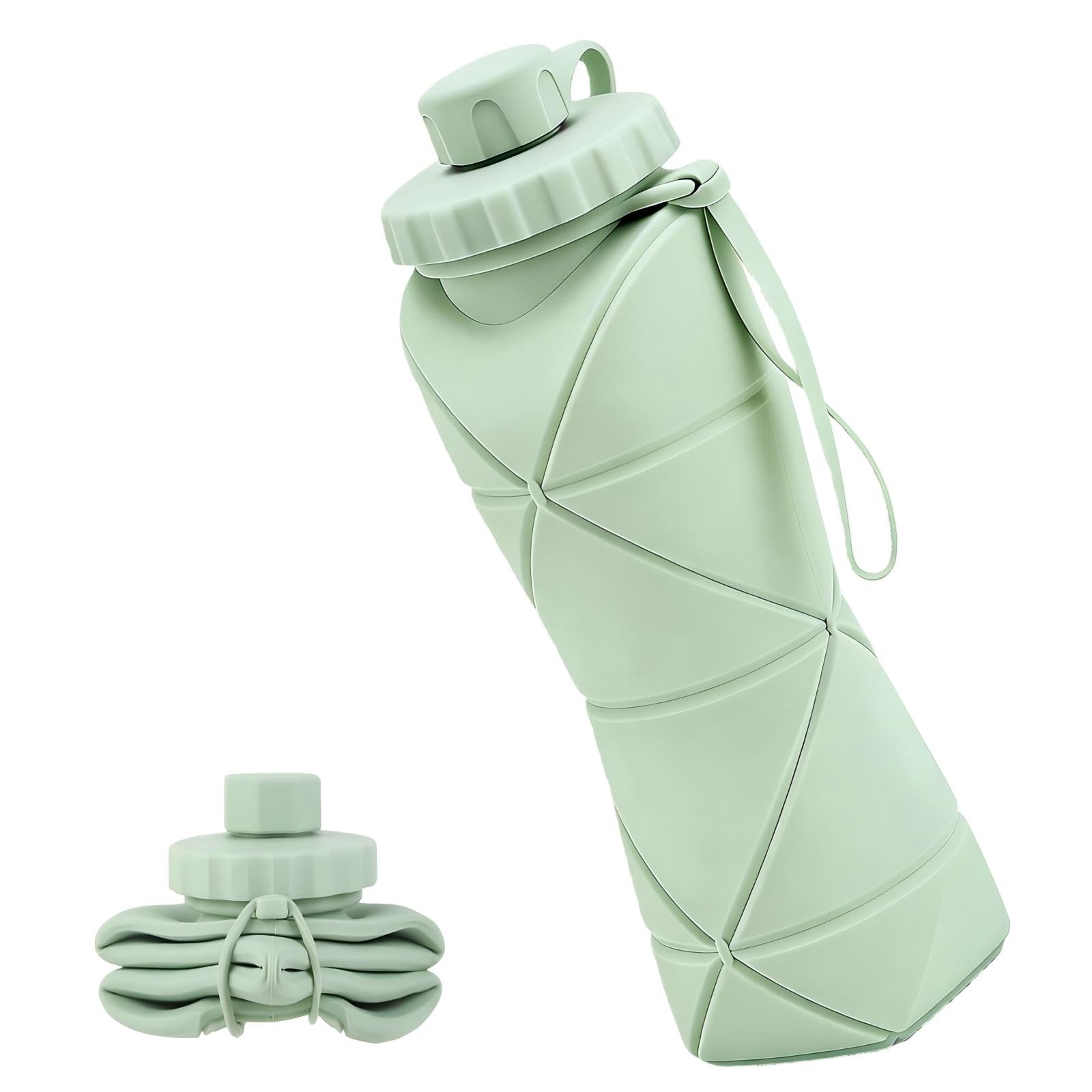 20oz Foldable Silicone Water Bottle,Collapsible Reusable Portable Water Container with Leak Proof Lid and Carry Lanyard, Lightweight Travel Water Bottle for Gym Cycling Camping Hiking Activities