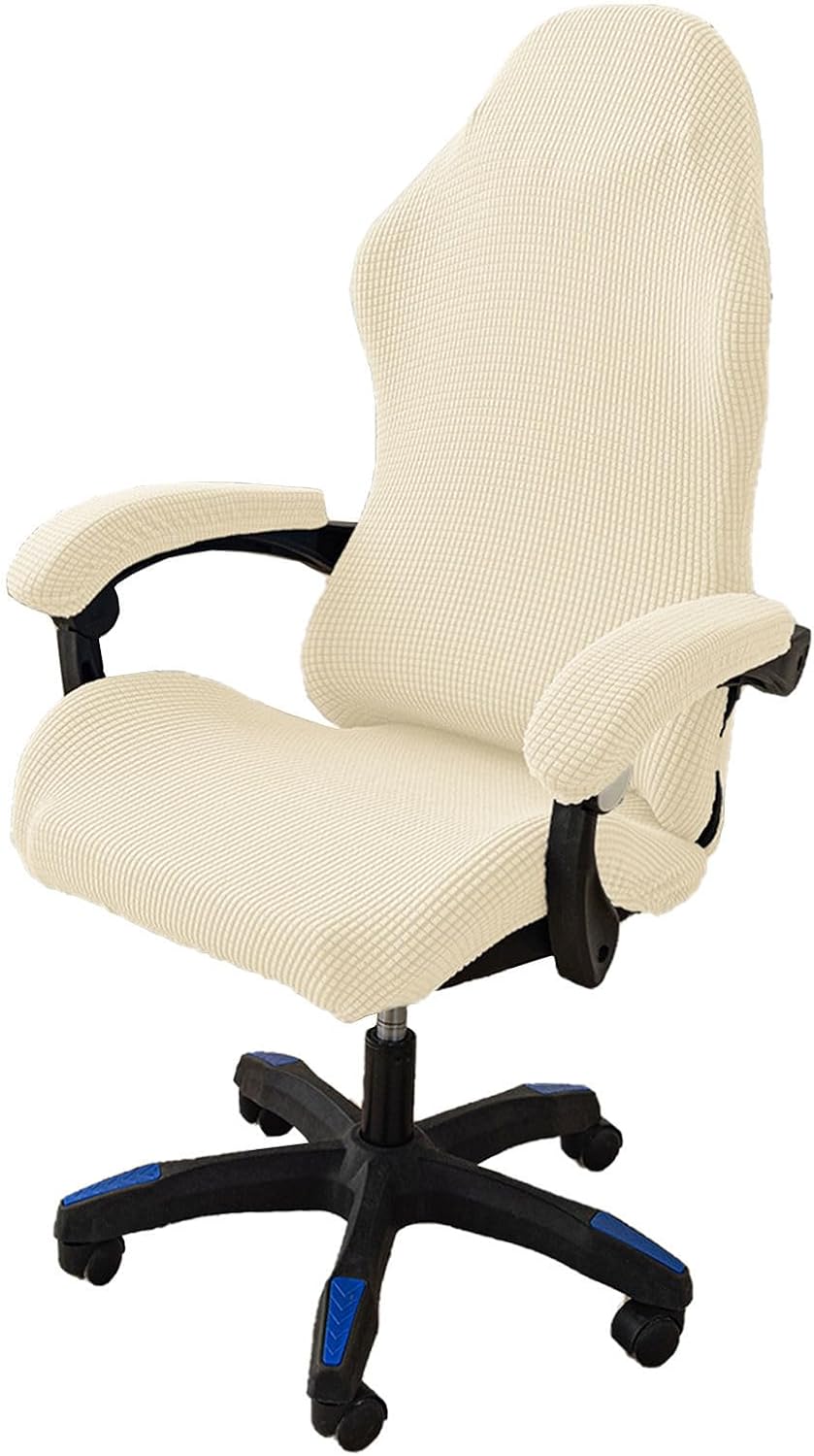 Gaming Chair Cover Stretch, Ergonomic Computer Chair Slipcover with Armrest Covers Removable Gaming Chair Seat Cover for Office Chair Armrest Chair-Beige-Large
