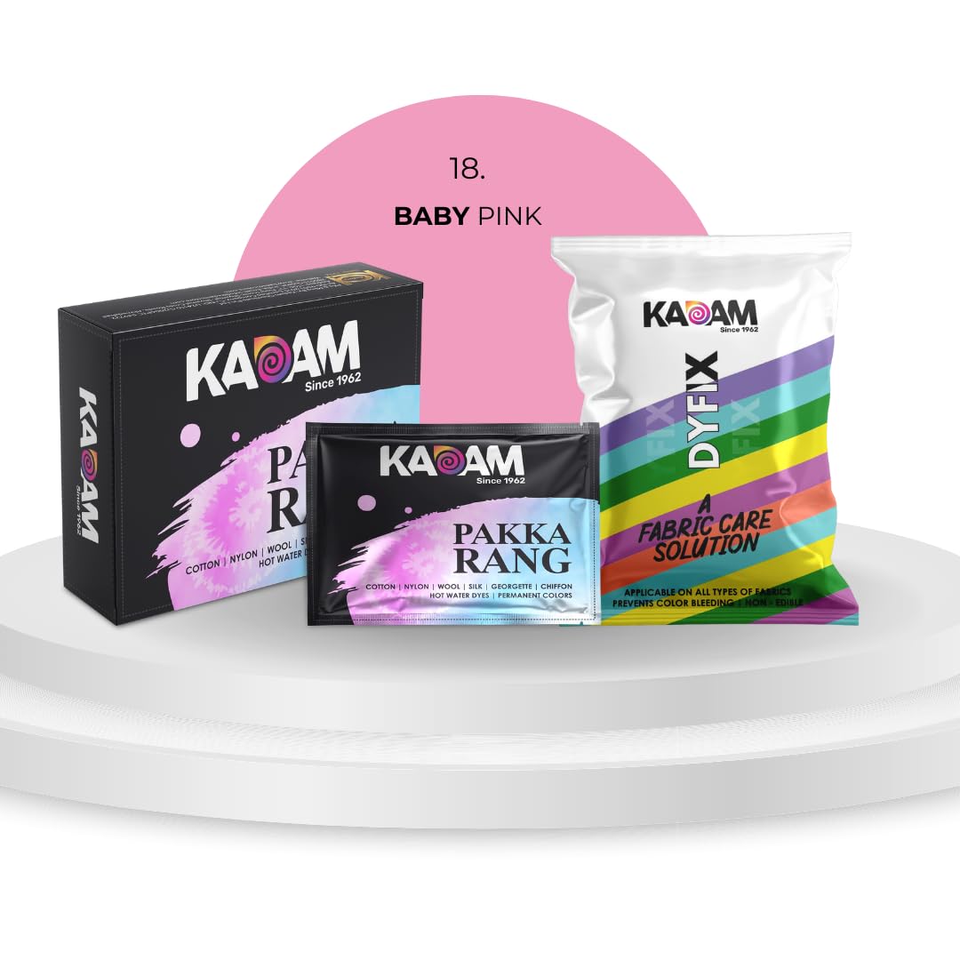 Kadam Pakka Rang Fabric Dye Colour | 25g Pack | Includes DyFix Color Fixer | Permanent Fabric Dyes for Old Faded Jeans and Clothes (Baby Pink)
