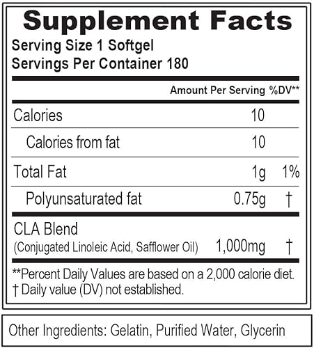 Miniatura 7 de Evlution Píldoras CLA de ácido linoleico conjugado, píldoras de dieta CLA de 1000 mg para apoyar la pérdida de peso, quema de grasa, músculo magro y