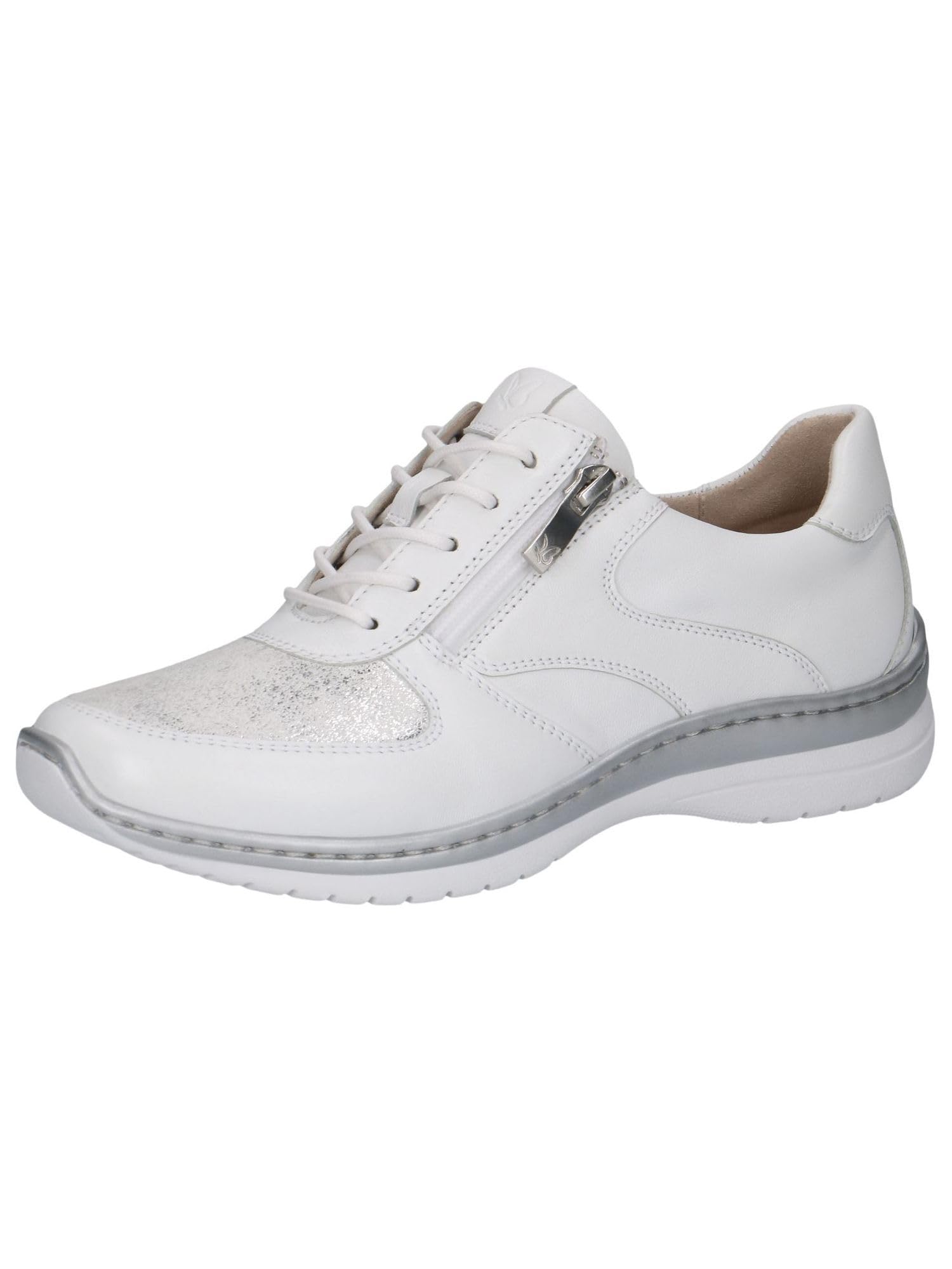 CAPRICE Comfort Women's Flat Sneakers with Zipper Casual, White (White/Silver), 3.5 UK