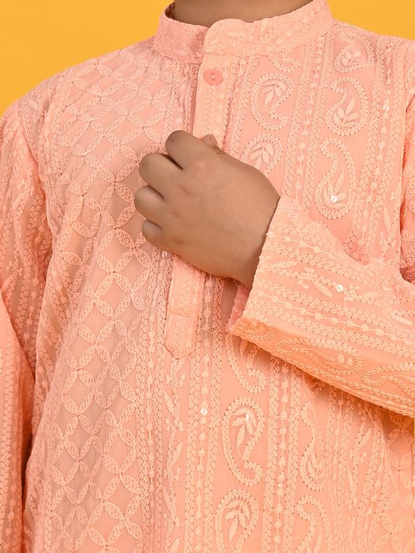 Image of Saka Designs Boy's Embroidered Kurta & Pyjamas - Red