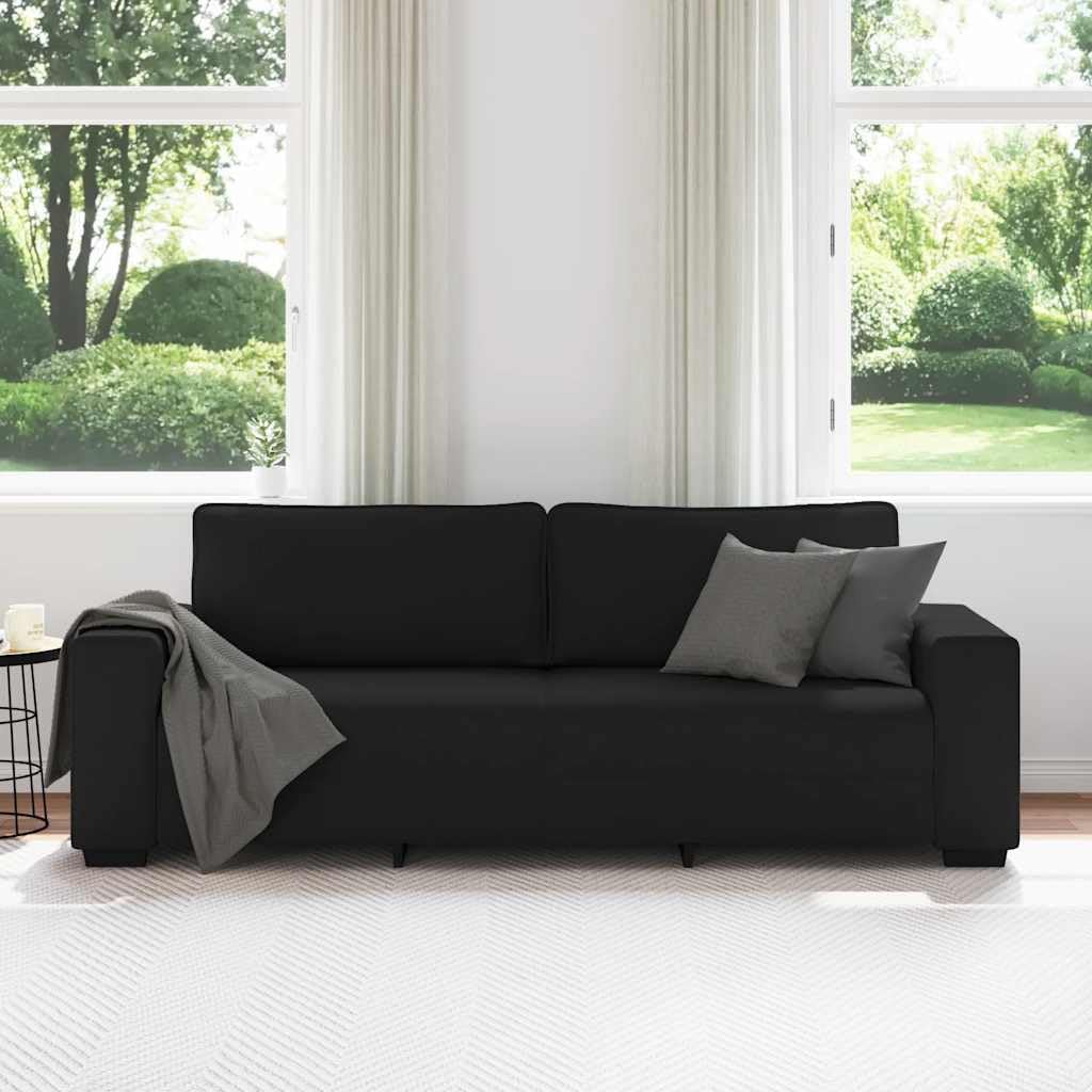 Sofa 3-osobowa, czarna, szerokość siedziska 180 cm, obicie materiałowe, wytrzymała kanapa do salonu do relaksu