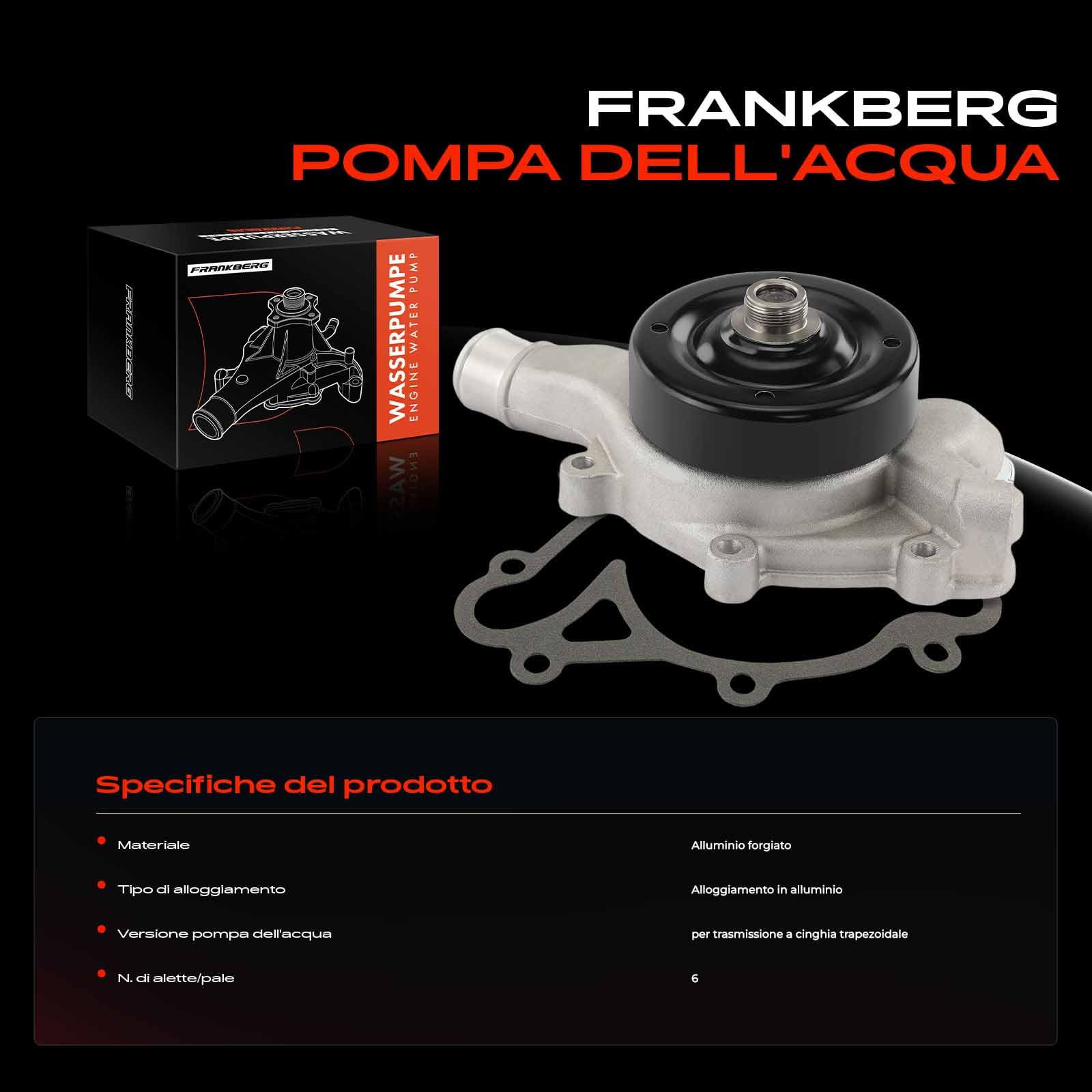 Frankberg Pompa acqua Liquido refrigerante Compatibile con Grand Cherokee I ZG ZJ 5.9i 4x4 Durango DN 5.9 Grand Cherokee I ZG ZJ 5.2 LiConed 4x4 Dakota 3.9 AWD Durango DN 5.2 Replace# 53020280,AW7160