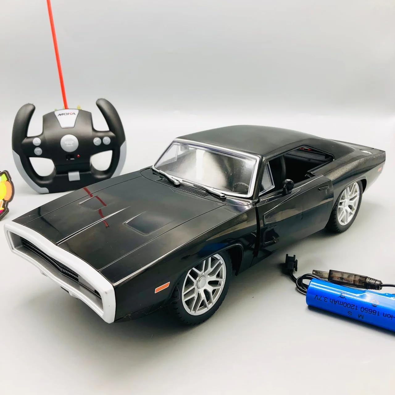 HITRUZ RC Drift Car with Openable Doors | 2.4GHz Fast Charger Style Remote Control Muscle Car for Kids | Rechargeable Battery, LED Lights, USB Charging – 1:14 Scale Toy Vehicle (Black)-image-20