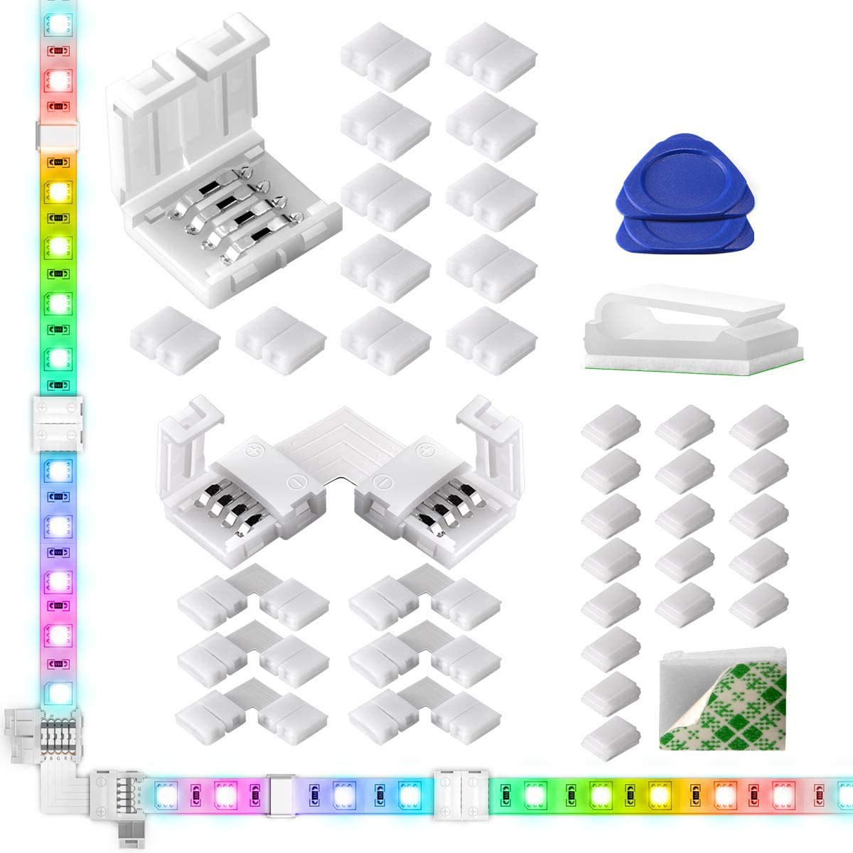 Lmohuytf Light Led Strip Connectors 4 Pin Rgb Led Connectors,Gapless Connectors,L Shape Connectors For Smd 5050