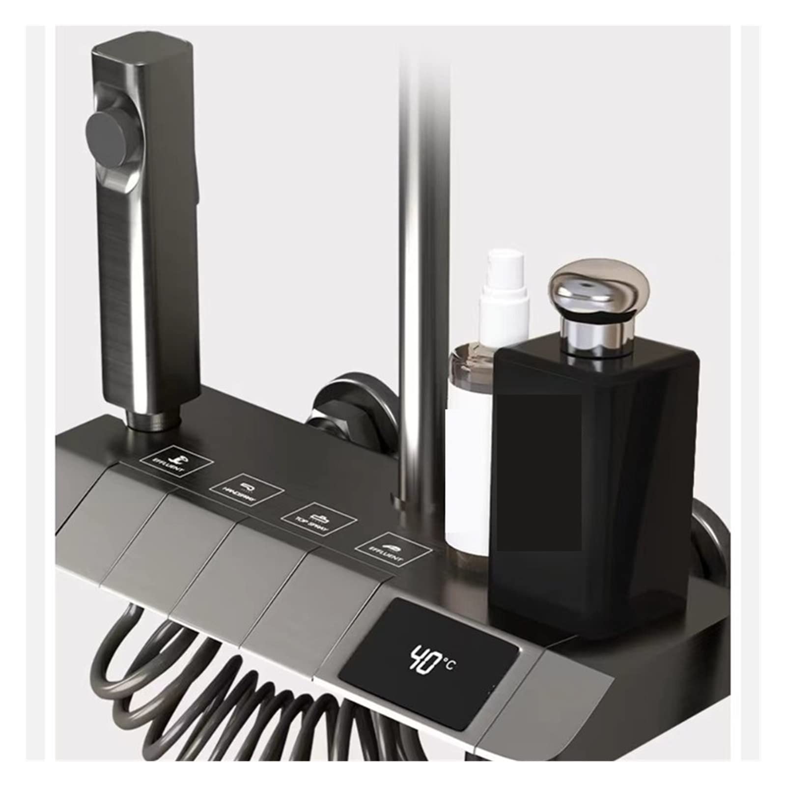 Set Doccia Digitale for Pianoforte Grigio Rubinetti da Bagno in Ottone Intelligenti Rubinetto a Cascata Calda e Fredda Doccia Grigio a Pioggia(White Square)