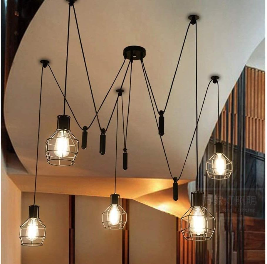 Hanging Lamp, Pendant Light Fixture - Lifting 5 Personalized Small Iron Cage Chandelier,Pendant Lights Kitchen Island Barn Pendant Lighting