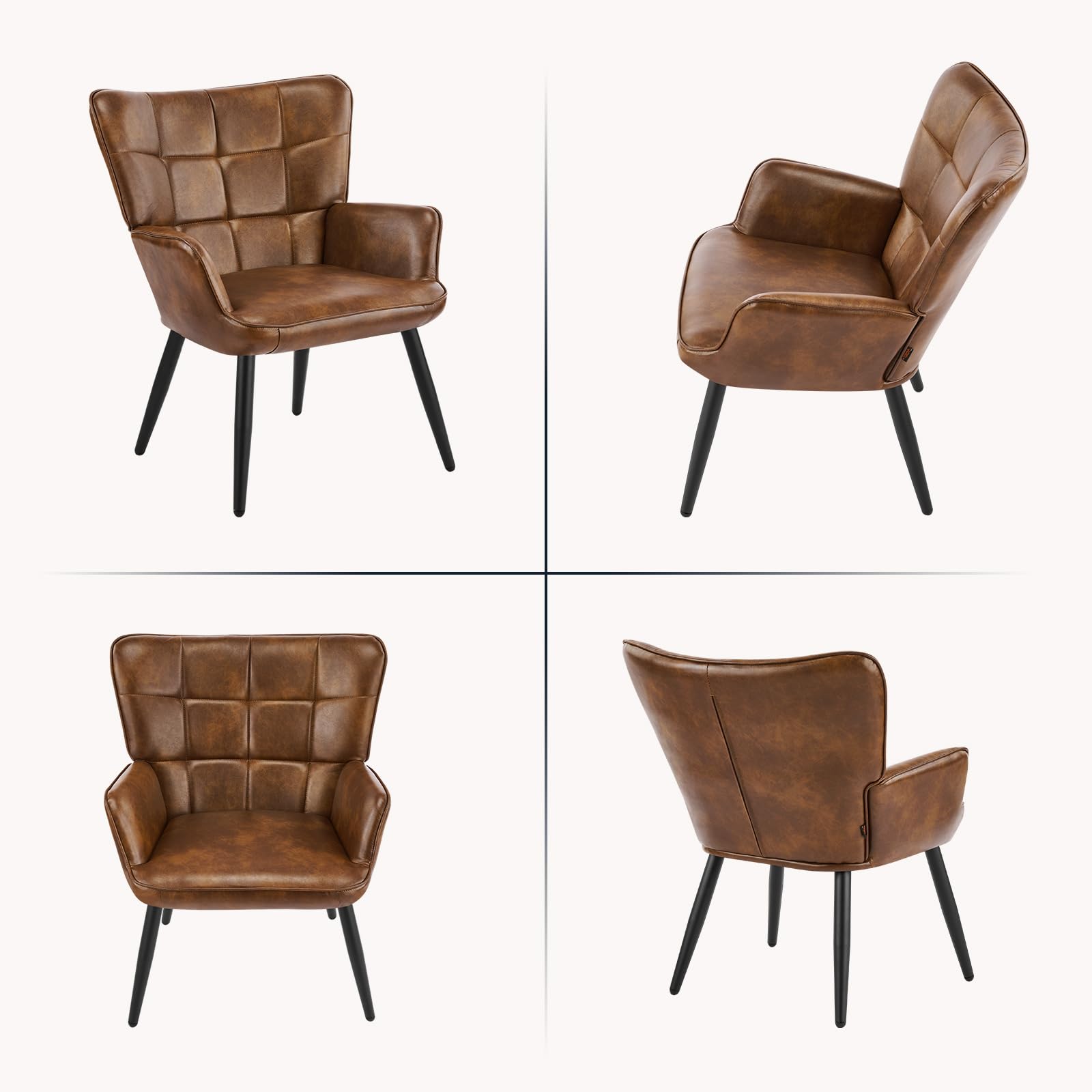 Set di 2 Poltrona Salotto Scandinava, Poltrona Camera da Letto in Finta Pelle, Poltroncina Imbottita Sedie Sala da Pranzo con Braccioli per Soggiorno Camera da Letto Sale da Pranzo, Marrone