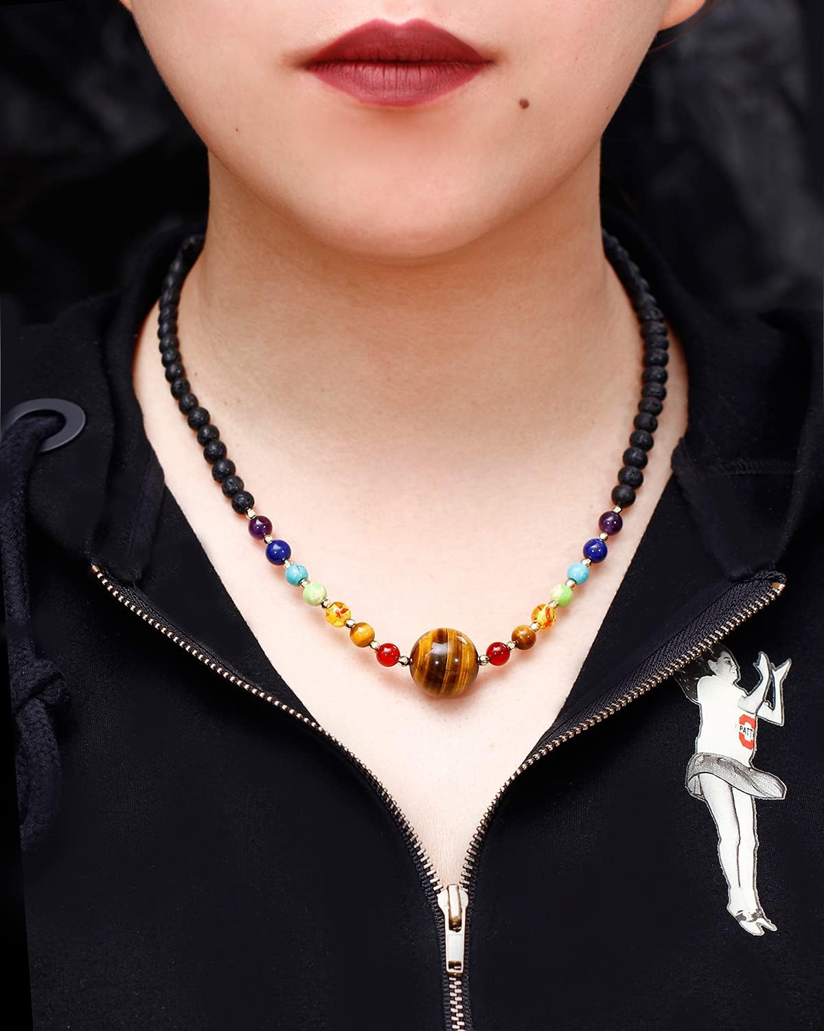 Jewever 7 Chakra Crystal Necklaces Healing Gem Stone Pendant Choker Necklace for Women Tiger Eye with Lava Rock Essential Oils Diffuser Energy Crystals Adjustable Strand - Image 5