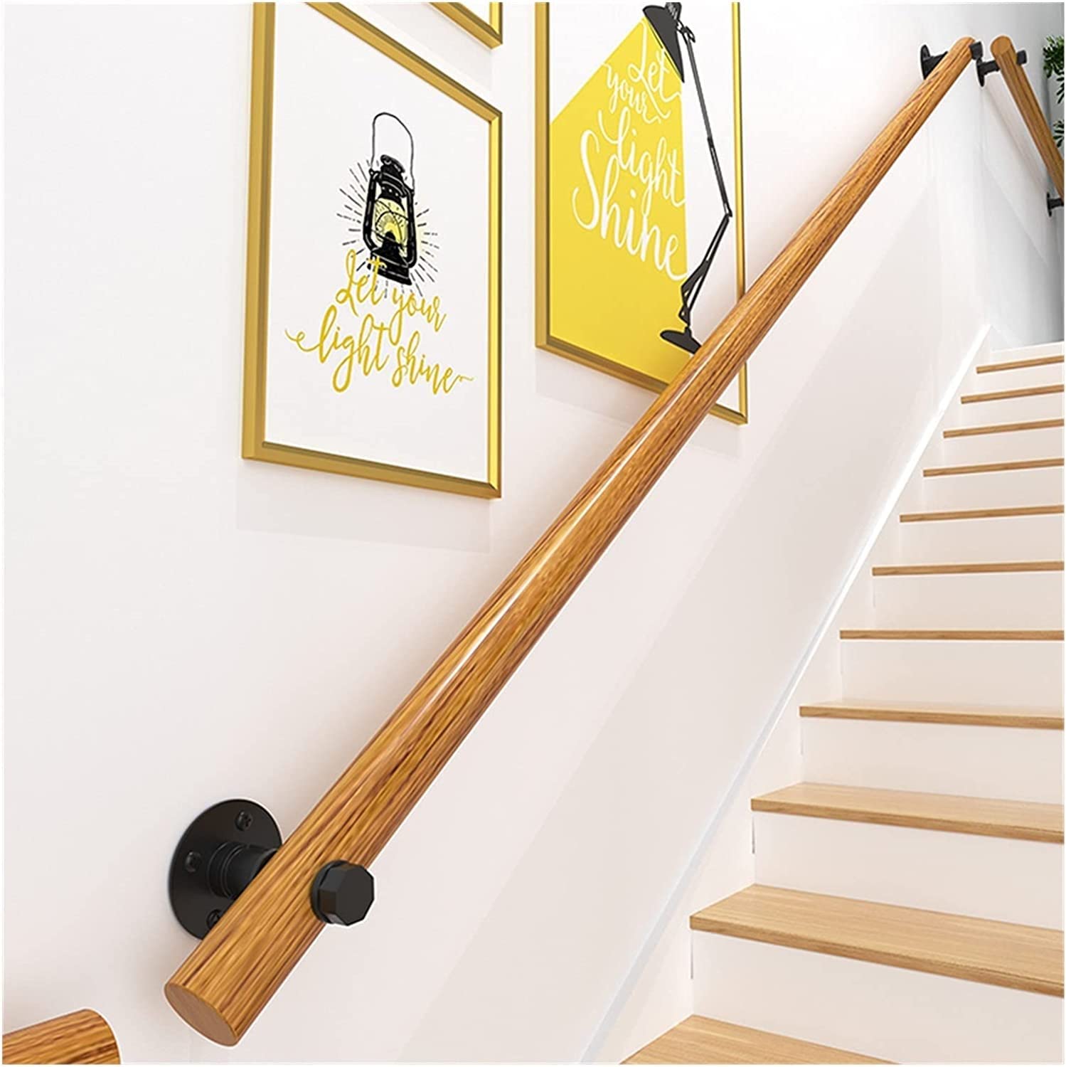 Jiajujia One Color Wooden Handrail Safety Non-Slip Staircase With Mount Supports, Stair Railing For Lofts Guardrail Corridor